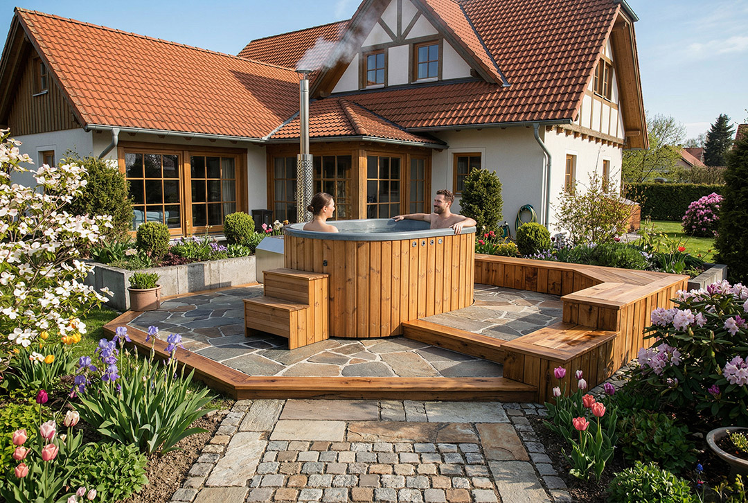 Hot Tub Koller Mühlviertel mit Fichtenholz-Verkleidung